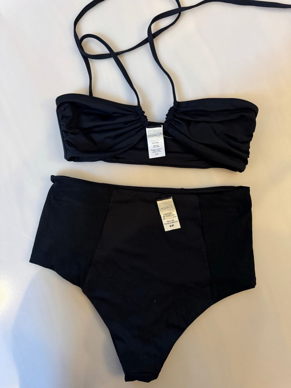 LSPACE 'Dawn' Multi-Way Bandeau Bikini Top and bottom black size small (New)